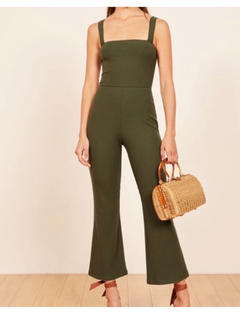 Reformation Essie Ribbed Flare Jumpsuit Green Size Medium